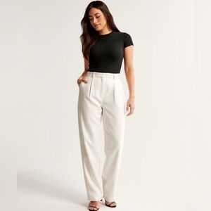 Abercrombie & Fitch Curve Love Tailored Straight Pant Cream Navy Pinstripe 6L